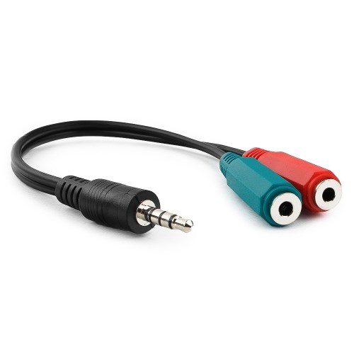 Переходник jack 3.5 мм (4pole) (m) - jack 3.5 мм(стерео)(f) + jack 3.5 мм(моно)(f) микрофон, 20см, черный 28832 - фото 10064