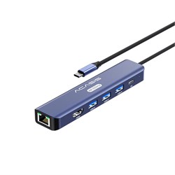 Док-станция 6-в-1 USB Type-C -> 3xUSB 3.0+HDMI 4K@60Hz+LAN 1G+PD 100W, кабель 1м, ACASIS DS-7HN6M1 38872 - фото 21116