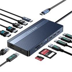 Док-станция 14-в-1 USB Type-C -> 3xUSB Type-C 3.2+1xUSB 3.2+2xUSB+2xHDMI+USB-C 4K@60Hz+LAN-G+SD/TF+audio+PD 100W ACASIS DS-0203 38866 - фото 21135