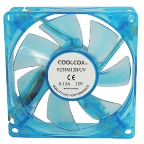 Вентилятор Coolcox 90x90x25мм Blue LED, питание от мат. платы, на подшипнике 23501