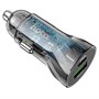 Зарядное устройство а/м 12V -> USB 5V hoco Z47A, Type-C 30W/USB 18W, PD30W, QC 3.0, + кабель Type-C -> Lightning, прозр. чёрное 37334 - фото 19048