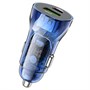 Зарядное устройство а/м 12V -> USB 5V hoco Z47A, Type-C 30W/USB 18W, PD30W, QC 3.0, + кабель Type-C -> Lightning, прозр. синее 37335 - фото 19056
